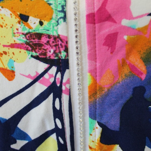 Sportelle PXL Zip Front Jacket Multicolor Floral Rhinestone Zipper Pockets - Picture 3 of 8